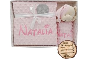 Various - Personalised Baby Blanket with Your Name Embroidery, Pram or Carrycot Blanket + DouDou Gift Set for Newborn