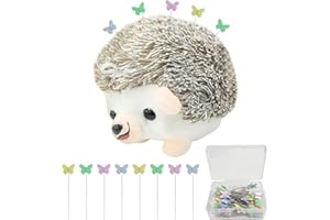 NyxSeat 1 alfiletero con forma de erizo con 100 agujas de posicionamiento de cabeza de mariposa y 1 caja de almacenamiento, accesorios para máquina de coser para bisutería, bordado y bricolaje