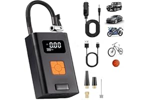 CUNSIEUN Przenośna sprężarka powietrza, mini pompka do opon, 12 V, 2000 mAh, akumulator do ponownego ładowania, elektryczna sprężarka, pompka rowerowa 150 psi, pompka powietrza z manometrem, do samochodu,