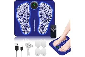 TRAVEL PACKAGING CUBE EMS Foot Massager, Foot Massagers for Pain and Circulation, Portable Foot Massage Mat with 8 Modes, 19 Intensity Levels, Remote Control, 4 Pulse Patches, Auto Shut-Off & Quiet Operation (Deep Blue)