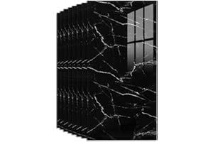 HVIWW Marble Tile Stickers 60 x 30cm, 40 Pcs Self Adhesive Wall Tiles Waterproof, Stick on Tiles for Bathroom, Kitchen, Backsplash (Black Rock)