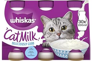 Whiskas Adult Cat Milk Bottles Low Lactose Cat Treat No Preservatives 30 x 200ml