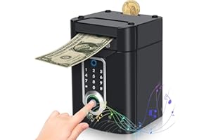 Vubkkty Piggy Bank for Kids, Simulation Fingerprint Unlock Money Box, Touchscreen Money Bank for 4 5 6 7 8 9 10 11 12 Year Old Boys Girls, Electronic ATM Money Saving Box,Birthday Christmas Toys Gifts