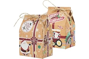 Allbusky 30PCS Christmas Party Gift Boxes, Xmas Party Favour Boxes, House Shape Kraft Paper Candy Boxes, Creative Party Packs for Christmas Xmas Party Decorations