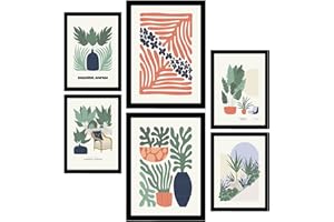 Nacnic | Lot de 6 tableaux décoration murale Plantes et nature | affiche decoration murale | Feuilles vertes, vases colorés, style botanique moderne Design frais et artistique | A3 et A4 sans cadres