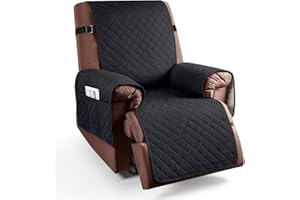Braozaiw armchair covers, Waterproof sofa covers, with Pockets, Machine Washable, Furniture Protector Cover for Kids and Pets Non-Slip Chair Cover for Recliner Armchairs (Black, Recliner)