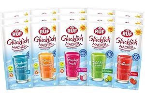 ‎RUF RUF Glücklichmacher Smooth to Drink Set (15 Stück), 5 Sorten fruchtiges Getränkepulver, Drachenfrucht, Mango-Maracuja, Apfel-Kiwi, Blaubeere-Banane, Erdbeere, inkl. Gewinnspiel