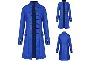 TTOKGZG Steampunk Medieval Vintage Coat Men, Gothic Single Breasted Trench Coat long,Halloween Tailcoat Costume, Medieval Victorian Frock Uniform for Steampunk-Themed & Halloween Party