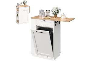 YITAHOME Sideboard with Trash Bin Hamper, Tilt Out Trash Cabinet with Top Extension Board and Side storage, Hidden Garbage Bin Cabinet, Freestanding Kitchen Island, No Trash Can