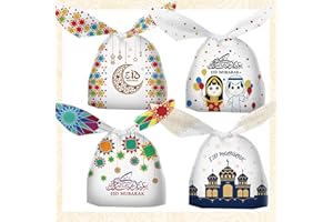 FullJoyHut Sachet Cadeau Ramadan, 60 pcs Sachet Bonbons Eid Mubarak Sac Eid Aïd el-Fitr Sachet Sucrerie Biscuits Friandises Decoration pour Fêtes Célébrations