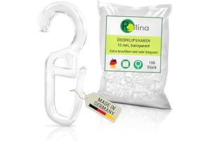 ‎ROLLINA Rollina Überklipshaken transparent 10mm (100 Stück) | Gardinenhaken zum Einhängen in Gardinenringe, Vorhangringe, Kräuselband | Vorhang Haken, S Haken