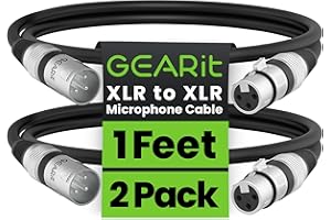 GearIT Kabel mikrofonowy XLR na XLR (1 stopa, 2 sztuki) XLR męski na żeński kabel mikrofonowy 3-pinowy, zbalansowany, ekranowany kabel XLR do miksera mikrofonowego, studia nagraniowego, podcastu,