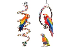 HOMURY 2 Stück Vogel Kletterseil: 150cm Papagei Bunte Spirale Baumwollseil, Durchmesser 18cm Papagei Spielzeug Kreis Ring Schaukel, Kletterseil für Wellensittiche, Nymphensittiche und Alle Vögel