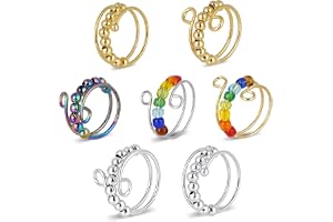7 stycken anti-stressring, set med justerbar fidget-spinning, damer, lindring av ångest, ångestringar med pärlor, spinner fidgetringar för flickor och kvinnor (flerfärgad)