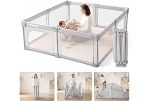 DORA DOTEY Doradotey Playpen Foldable Playpen for Baby and Toddlers, 2 Zip Doors, Mesh Walls, Padded Frame, Baby Play Pen with Travel Bag, 150x150x68cm Playard, Light Grey