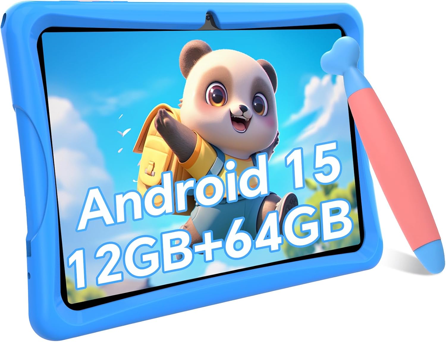 TABWEE Kids Tablet 10 inch, Android 15 Tablets for Kids, Parental Control, Pre-Installed Kiddos Software & Kids Space, Includes Case & Stylus Pen, 12GB RAM 64GB ROM, 2TB Expand, HD IPS Screen(Blue)