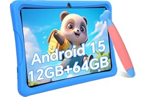 TABWEE Kids Tablet 10 inch, Android 15 Tablets for Kids, Parental Control, Pre-Installed Kiddos Software & Kids Space, Includes Case & Stylus Pen, 12GB RAM 64GB ROM, 2TB Expand, HD IPS Screen(Blue)