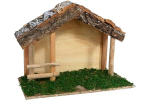 Acan Tradineur - Cueva/Portal de belén de Madera y Musgo, Pesebre con tejado para Nacimiento, Figura de Navidad, decoración Tradicional - 30 x 15 x 23 cm