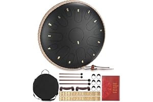 HEUCHAEY Stalowy bęben językowy,14 cali,15 tonów,Tongue bęben tarczowy,bęben eteryczny,instrument perkusyjny z pałeczkami,torba do noszenia,osłona palców i książką muzyczną do medytacji,jogi Czarny
