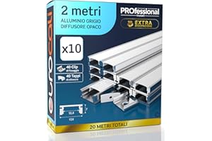 Eurocali 10x Profili da 2 metri in Alluminio grigio per Strisce LED Copertura Opaca - larghezza max striscia led 12.4mm - 17.4 x 7