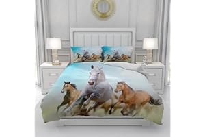 ‎JEFFEL JEFFEL Pferde Bettwäsche Set 135x200 cm, Kinderbettwäsche, Pferde Motiv 3D Tier Motiv, Mikrofaser, Sehr Weich, Kinder Bettwäsche Set mit Bettbezug und Kissenbezug (200_x_200_cm, Pferd-4)