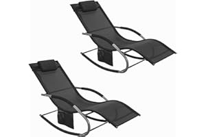 SoBuy Leżak Plażowy Ogrodowy Leżak Ogrodowy Leżak plażowy Fotel Bujany z Poduszką Boczna Torba 2-częściowy OGS28-SCHx2