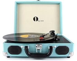 1 BY ONE Bluetooth Record Player Belt-Drive 3-Speed Portable Vinyl Turntable with Built in Speakers, Supports RCA Output, Hea