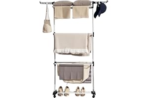 HOMCOM Séchoir à Linge étendoir Pliable Ailes latérales Utilisation intérieure et extérieure 73 x 64 x 172 cm 3 Niveaux Noir