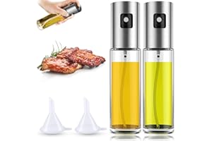 JTOOYS Oil Sprayer Dispenser, 100ml Oil Dispenser 2Pcs Stainless Steel & Transparent Glass Bottle Vinegar Sprayer for Kitchen, Cooking, Salad, Bread Baking, BBQ