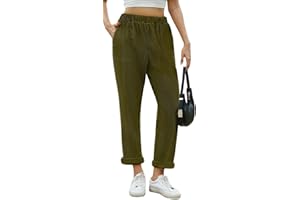 Yutdeng Pantalon en Velours Côtelé pour Femme Décontracté Pantalon Velours Femme Taille Élastique Doux Pantalons Jambe Droite Vintage Couleur Unie Femmes Automne Hiver Pants Casual avec Grandes Poches