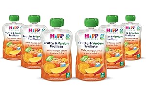 HiPP - Frutta E Verdura Frullata, Gusto Mela, Mango, Carota E Patata Dolce, 6 Confezioni da 90 G - 540 g