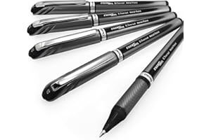 Pentel Energel BL27 Liquid Gel Ink Rollerball Pen - 0.7mm Metal Tip - Black Ink - Pack of 5