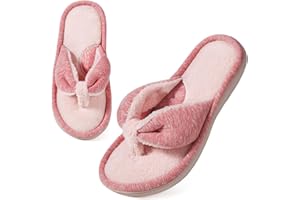 Wishcotton Ladies Memory Foam Flip Flop Slippers, Womens Adjustable Terry Cozy Spa Thong