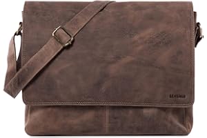 LEABAGS Bolso Bandolera para Hombres y Mujeres | Bolso Mensajero con Correa | Bolsa Cuero Genuino para Portátil 15" | Bolsa de Hombro | Bolsa de Trabajo | Bolsa de Transporte