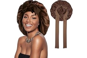 ‎CATELVES Catelves Seidenhaube zum Schlafen Lange Haare, Silk Bonnet Weiche und Bequeme, Bonnet Seide, Hair Bonnet, Schlafhaube Seide für Verstellbares Breites Band zur Befestigung am Kopf(Braun)
