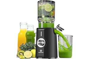 Sans Préparation Extracteur de Jus Vertical, Nettoyage Rapide Extracteur de Jus Lent, 115mm Machine a Jus de Fruit Extracteur Entiers, Facile à installer, LINKChef 1.2L, 200w, Noir