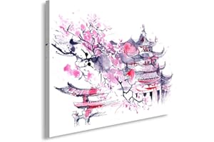 FEEBY FRAMES Feeby Impression Sur Toile Cerisier Japonais 50x40 cm 1 pièce Tableaux Tableau Mural Image Moderne Photo Décoration Murale Artistique Photographie Design Chambre Salon Cuisine Abstraction Violet
