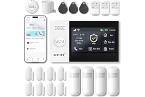 XUK Systeme Alarme Maison sans Fil – sans Abonnement ni Frais Mensuels – Kit Alarme Maison Complet avec Écran Tactile, Détecteur de Mouvement, Détecteur d’Ouverture, Sirène – Works with Alexa