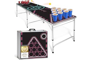 Fällbart beer pong-bordsset – Beer pong-bord med justerbar höjd och reptåligt – Perfekt för alla fester (Neon)