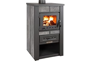ProTermo Alpina Ceramic Anthrazit Kaminofen mit Schamottstein - 8 kW Heizleistung - 50 x 48 x 82 cm Holzofen mit Sichtfenster, Bauart 1