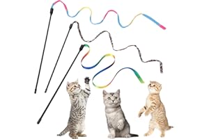 Zestaw zabawek Cobee 3 sztuki zabawka na patyku dla kota, 30 cm interaktywna różdżka z 60 cm tęczowym sznurkiem + tęczowy sznur ścienny + sznur ścienny w panterkę dla kota do ćwiczeń i treningu (3