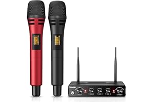 TONOR TW350 Wireless Microphones for Singing,UHF Handheld Dynamic Karaoke Mics& Receiver for Deveices with XLR&6.35mm Audio Interfaz, 200ft.for Wedding, DJ, Party, Church,Outdoor Events, Black&Red