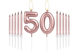 MCISKIN Girls 50th Birthday Candles Decorations, Number 50 Candle with Rose Gold Long Candles, Birthday Candles for Cake, Cake Candle Cake Topper for Women Birthday Party 50th Wedding Anniversary Celebrations