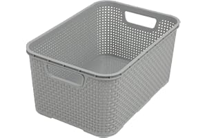 BRANQ HOME ESSENTIAL BranQ - Home Essential Cesta universal multifuncional en diseño de ratán, tamaño M 10 L, plástico polipropileno sin bisfenol A, gris claro, 28,8 x 19,7 x 16,2 cm