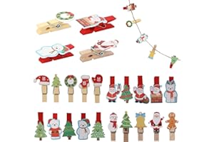 Ailvor Holzklammern Weihnachten, 40 Stück Wäscheklammer Holz mit Jute Schnur, Klammern Weihnachten Klein, Zierklammern Dekoklammern für Fotos Party Weihnachten Dekoration Hochzeit