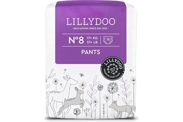 LILLYDOO - Couches-culottes Bébé, Taille 8 (17+ kg), 15 pièces, Ultra-Douces et Anti-fuites, sans Parfum et Lotion pour les peaux sensibles, Testées dermatologiquement