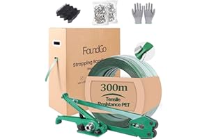 FoundGo Manuelle Umreifungsgerät [12-19mm] Umreifungsset mit 300m PET Umreifungsband von 680kg Zugfestigkeit für Verpackung inkl. Spanner Verschließer 300 Metallschnalle 100 Eckschutz Handschuhe