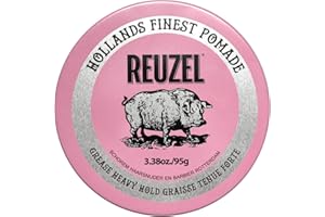 Reuzel Pink Grease Pomade Tenuta Forte, Tenuta Forte, Lucentezza Media, Pomata a Base di Olio, Tenuta Tutto il Giorno, 3,38 oz/95g