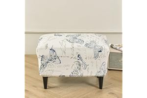 Highdi Ottoman Cover Rectangle Polyester Spandex, Stretch Footstool Slipcover,Stool Protector Cover with Elastic Bottom,Removable Washable Dustproof Footrest Pouffe Covers (blue butterfly,1pc)
