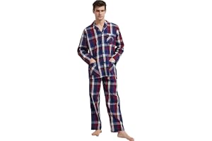 GLOBAL Pyjamas för män 100% bomull nattkläder långärmad med knappar dragsko andningsbar pyjamasset för män topp och botten S
